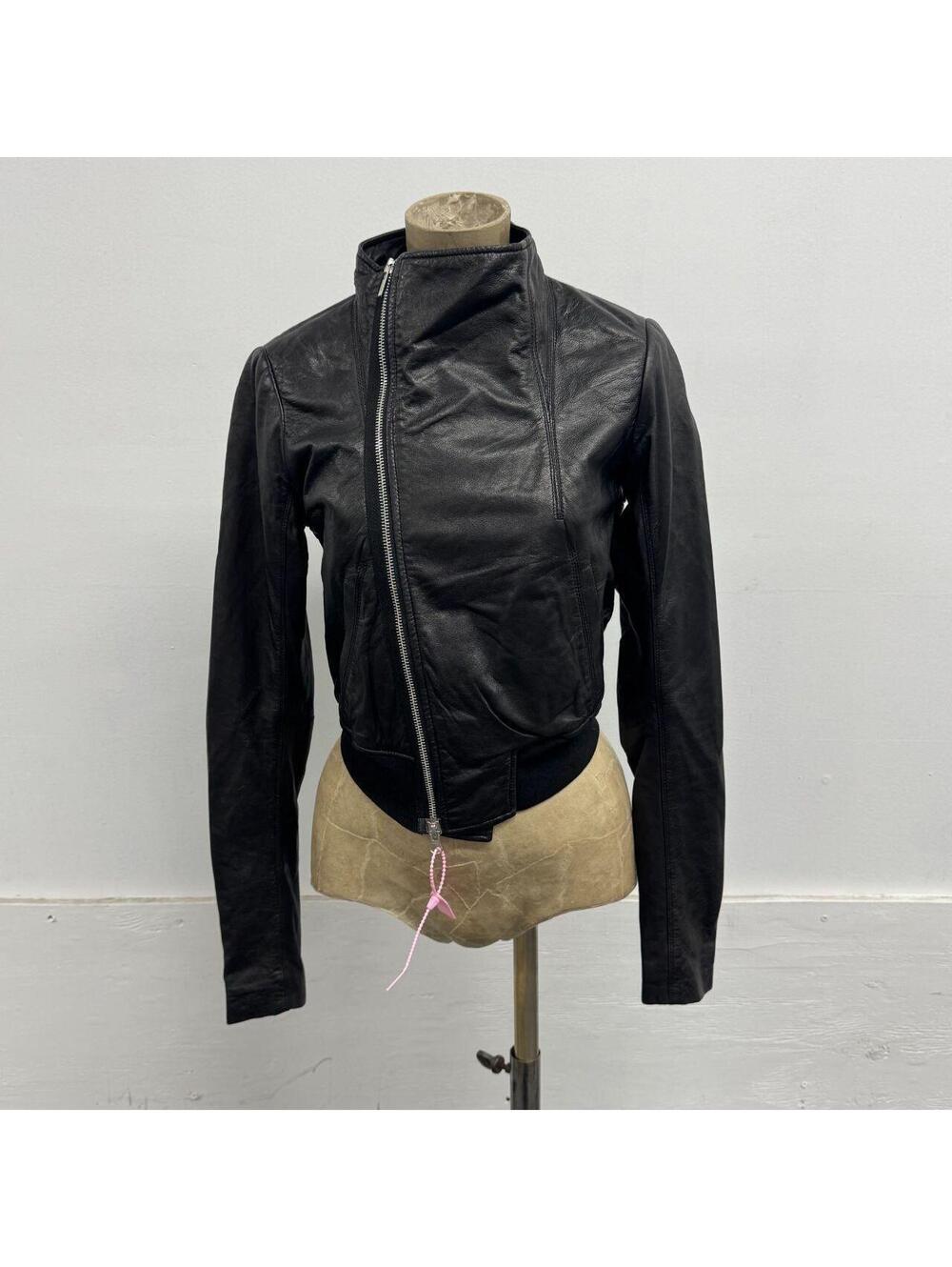 Vintage Black Funnel Neck Asymmetric Avant Garde Leather Jacket